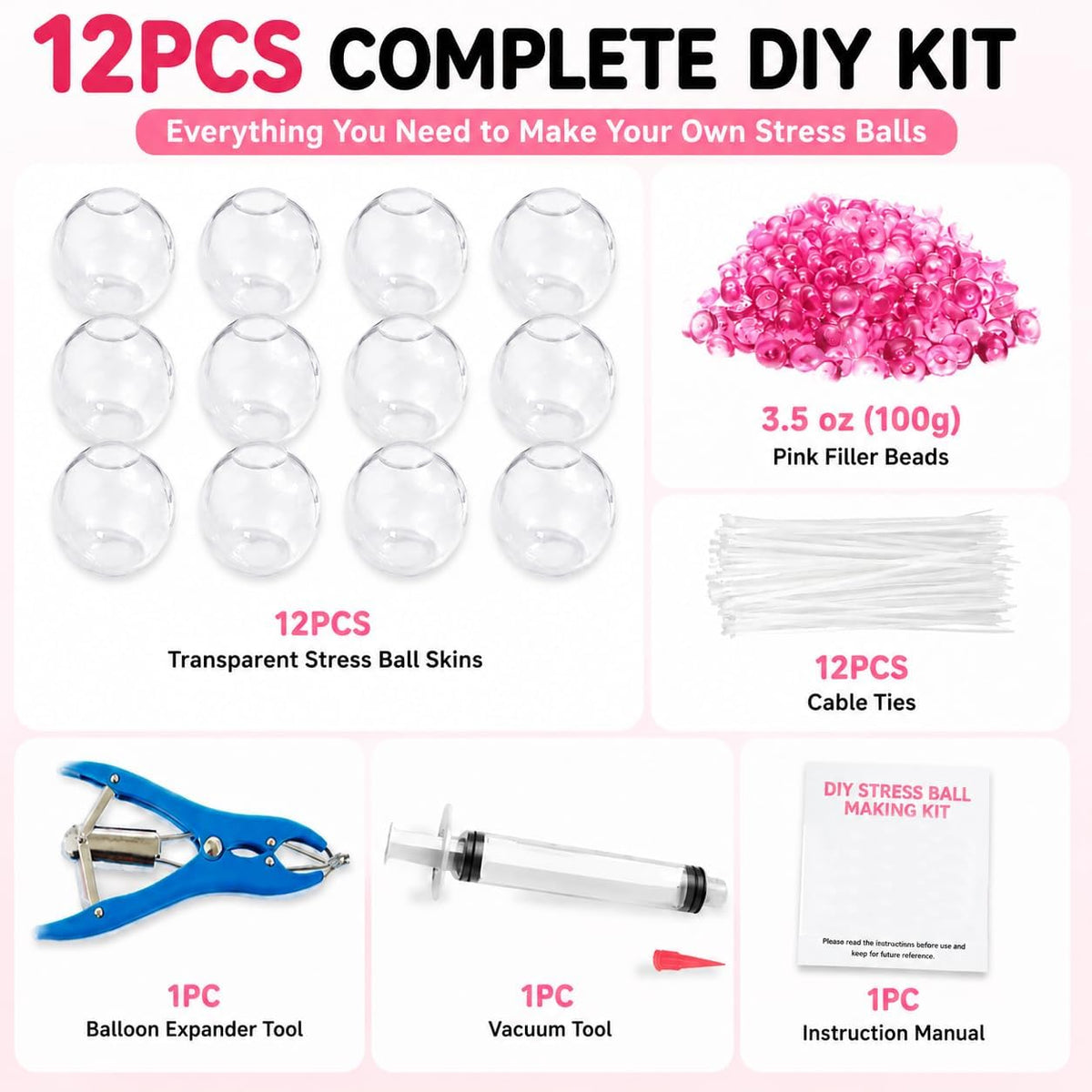 12PCS DIY Stress Ball Making Kit, Squishy Stress Ball Maker