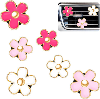 6 Pcs Daisy Vent Clips for Car, 3/3.3 cm, Red, Pink, White
