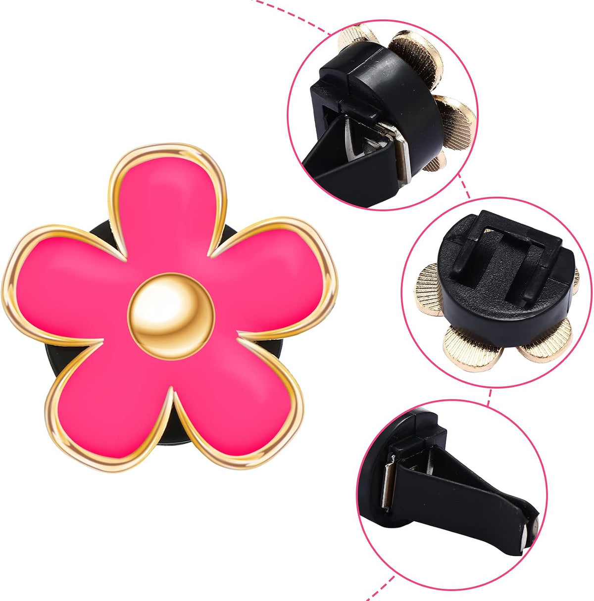 6 Pcs Daisy Vent Clips for Car, 3/3.3 cm, Red, Pink, White