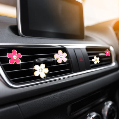 6 Pcs Daisy Vent Clips for Car, 3/3.3 cm, Red, Pink, White