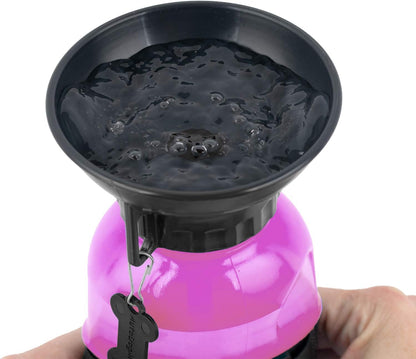 AutoDogMug Dog Water Bottle with Built-in Bowl, 20 oz, Pink