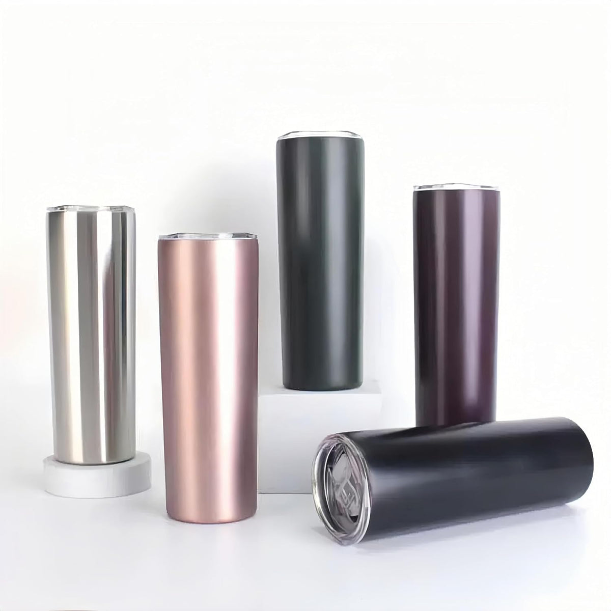 Double Wall 18/8 Stainless Steel Vacuum slim skinny tumbler with straw and lid, insulated travel mug keeping beverage cold and warm (pink, 20oz)