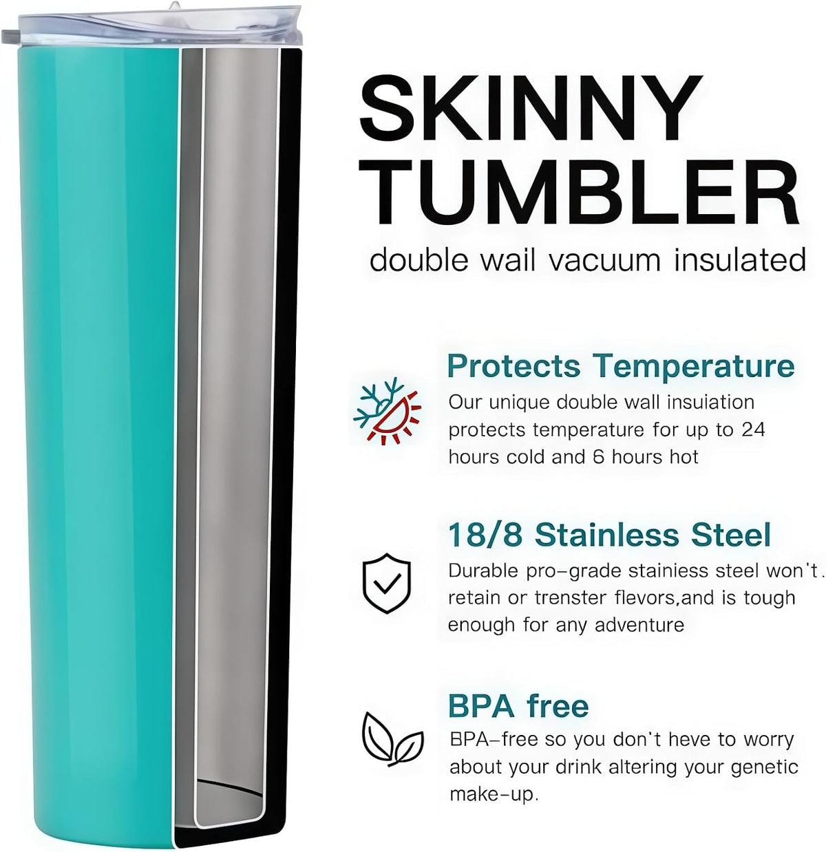 Double Wall 18/8 Stainless Steel Vacuum slim skinny tumbler with straw and lid, insulated travel mug keeping beverage cold and warm (pink, 20oz)