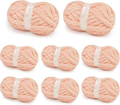 Chunky Yarn for Hand Knitting, Chunky Chenille Blanket Yarn for Crocheting, Bulky Soft Fluffy Chenille for Blanket Project, 8 Pack of 8oz/25yds, Pale Peach