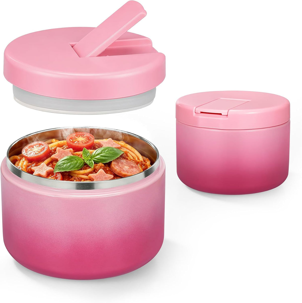 12oz Insulated Vacuum Food Jar with Buckle Lid Wide Mouth Soup Thermo for Hot Food Kids Leakproof Stainless Steel Lunch Container (Gradient Pink, 12OZ)