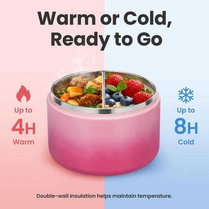 12oz Insulated Vacuum Food Jar with Buckle Lid Wide Mouth Soup Thermo for Hot Food Kids Leakproof Stainless Steel Lunch Container (Gradient Pink, 12OZ)