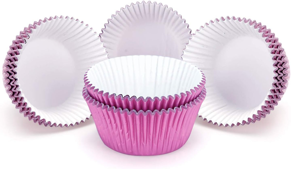 Standard Pink Foil Cupcake Liners for Baking 200 Count - Metallic Greaseproof Cupcake Wrappers Muffin Cups, Heavy Duty, Non-Stick, Easy to Peel