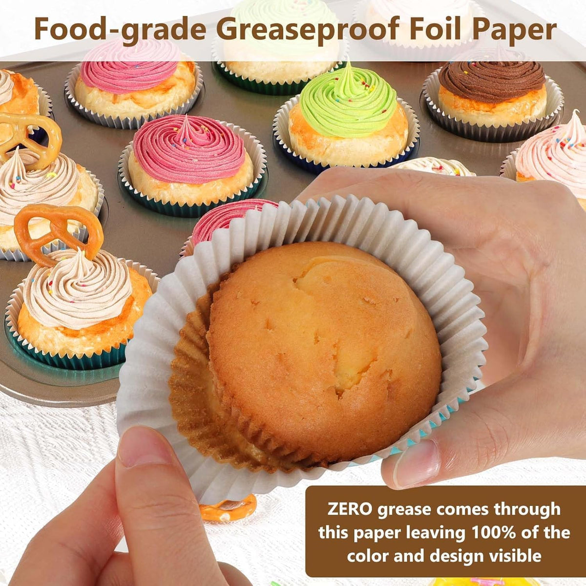 Standard Pink Foil Cupcake Liners for Baking 200 Count - Metallic Greaseproof Cupcake Wrappers Muffin Cups, Heavy Duty, Non-Stick, Easy to Peel