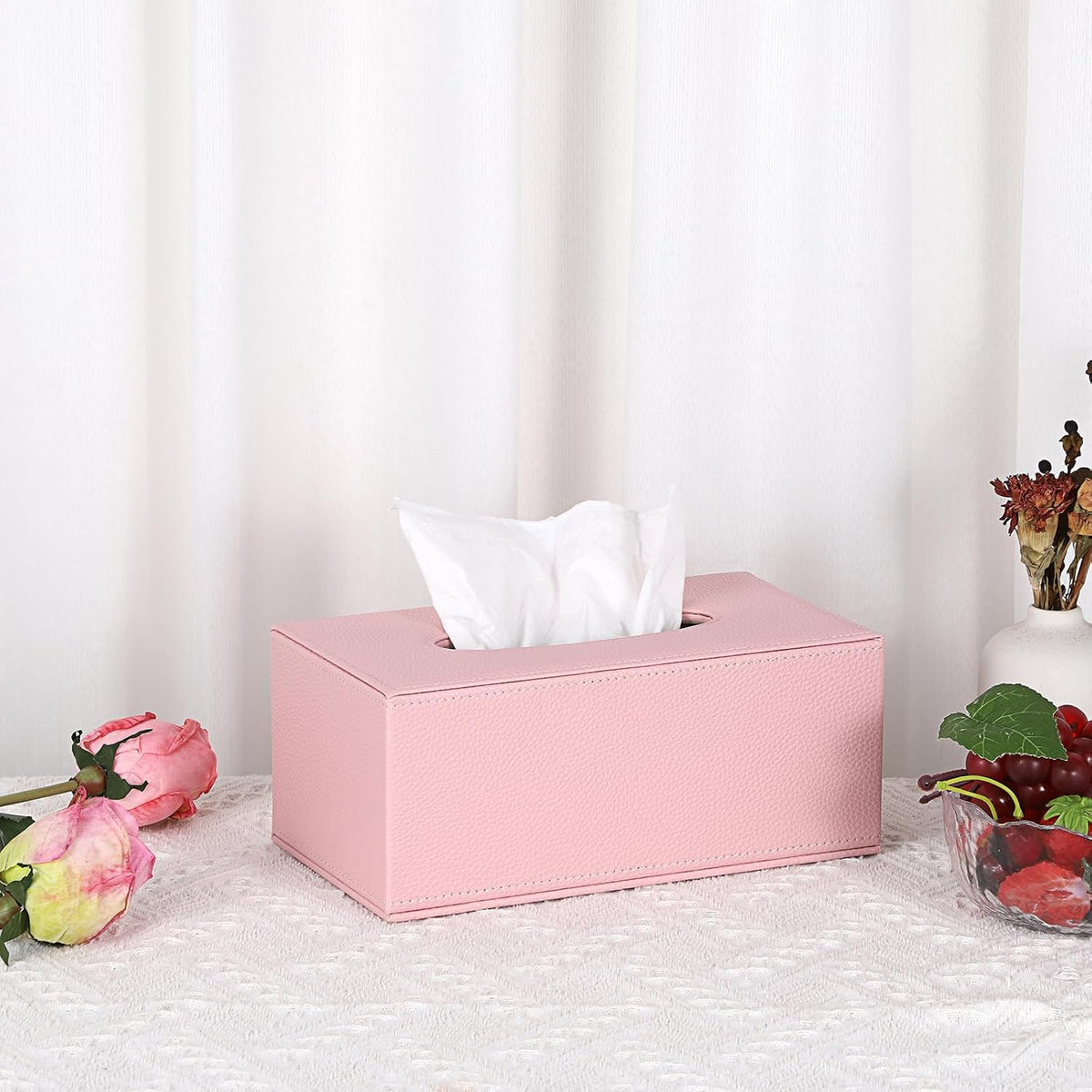 Tissue Box Cover Rectangle,Magnetic Bottom Tissue Box Holder,Pink