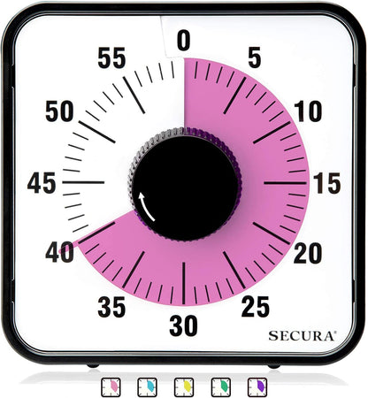 60-Minute Visual Countdown Timer, 7.5-Inch Oversize Classroom Visual Timer for Kids and Adults, Durable Mechanical Kitchen Timer Clock with Magnetic Backing (Peony Color)