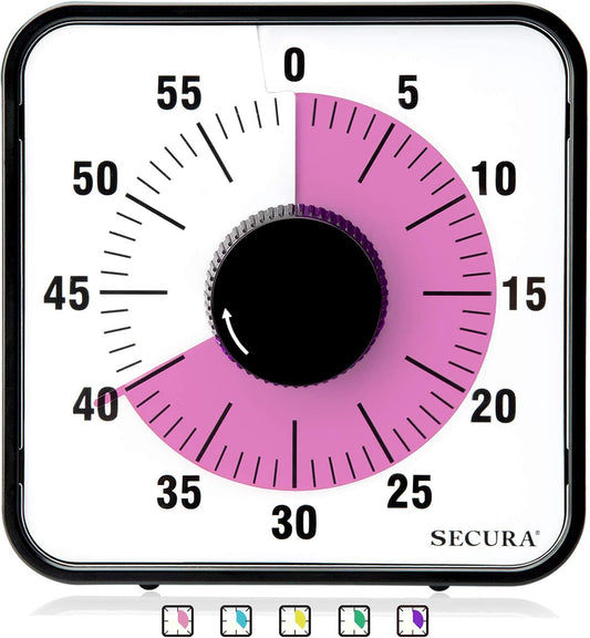 60-Minute Visual Countdown Timer, 7.5-Inch Oversize Classroom Visual Timer for Kids and Adults, Durable Mechanical Kitchen Timer Clock with Magnetic Backing (Peony Color)