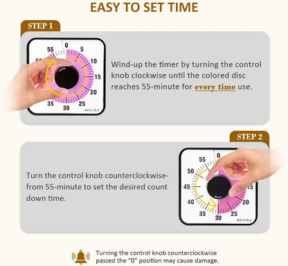 60-Minute Visual Countdown Timer, 7.5-Inch Oversize Classroom Visual Timer for Kids and Adults, Durable Mechanical Kitchen Timer Clock with Magnetic Backing (Peony Color)