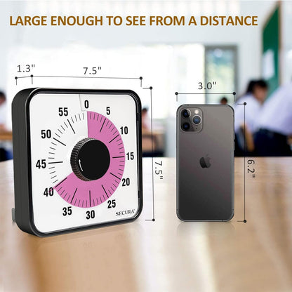 60-Minute Visual Countdown Timer, 7.5-Inch Oversize Classroom Visual Timer for Kids and Adults, Durable Mechanical Kitchen Timer Clock with Magnetic Backing (Peony Color)
