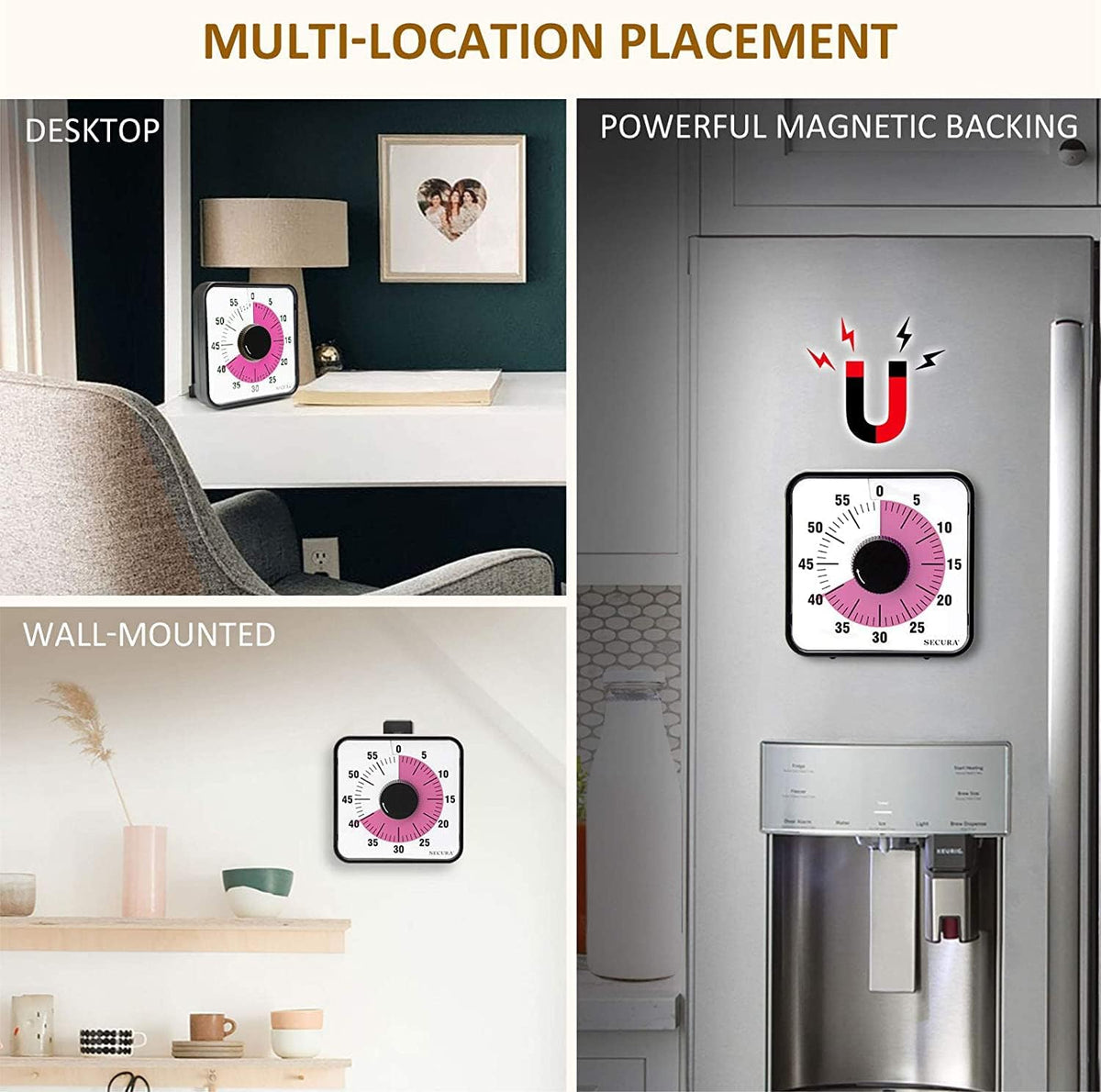 60-Minute Visual Countdown Timer, 7.5-Inch Oversize Classroom Visual Timer for Kids and Adults, Durable Mechanical Kitchen Timer Clock with Magnetic Backing (Peony Color)