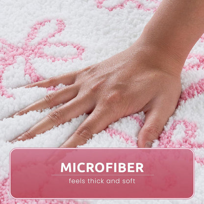 Pink Bow Bathroom Rug 20x32 Inch, Soft and Absorbent Tufted Coquette Scalloped Bath Mat Non Slip Washable, Cute Bow Decor for Bathroom Bedroom