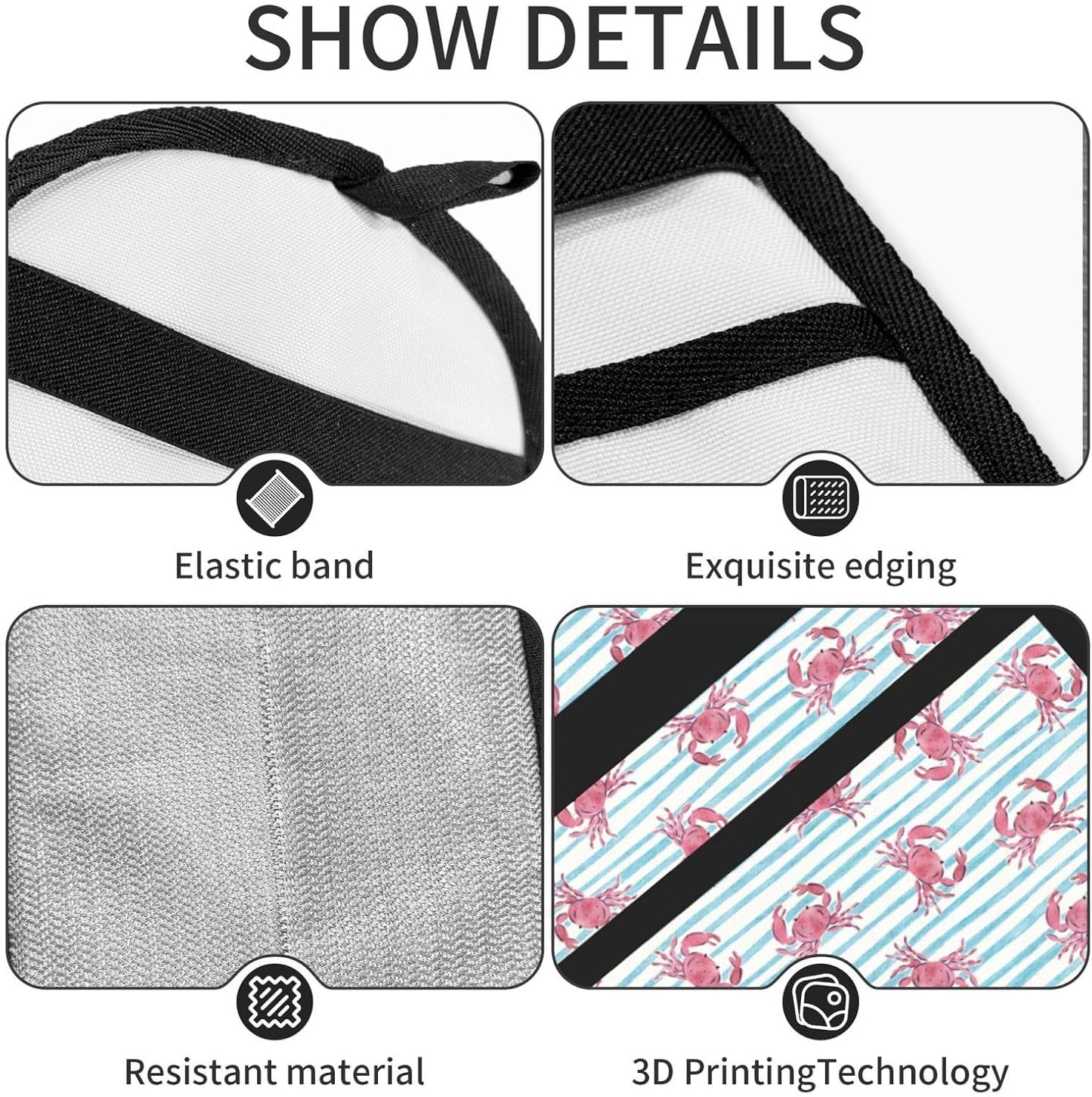 Pink Crab Blue White Stripes Pet Hair Removal Glove Dogs Hair Remover Glove Cats Fur Removal Tool with Hanging Loop for Couch 6.7X9.5 in