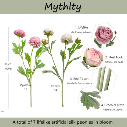 7 Artificial Flower Stems Ice Pink & Opal Pink for Table Decor