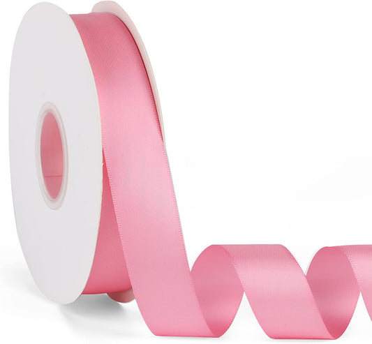 Double Faced Solid Color Peach Pink Satin Ribbon 1" X 50 Yards Continuous, High Density Polyester Ribbon for Gifts Wrapping, Wedding, Party, Crafts, Hair Bows, Flowers, Home DIY Decor