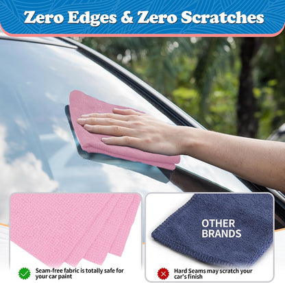 Microfiber Cleaning Cloth, Shop Towels Bulk, 24 Pack Pink Microfiber Towels for Cars, All-Purpose Absorbent Cleaning Rags, Dust Cloth for Automotive, Mechanic, Garage, Bar, 12 x 11 inch