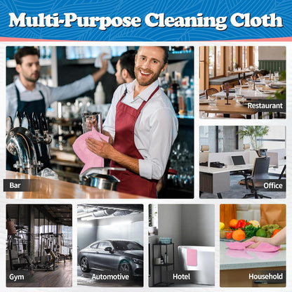 Microfiber Cleaning Cloth, Shop Towels Bulk, 24 Pack Pink Microfiber Towels for Cars, All-Purpose Absorbent Cleaning Rags, Dust Cloth for Automotive, Mechanic, Garage, Bar, 12 x 11 inch