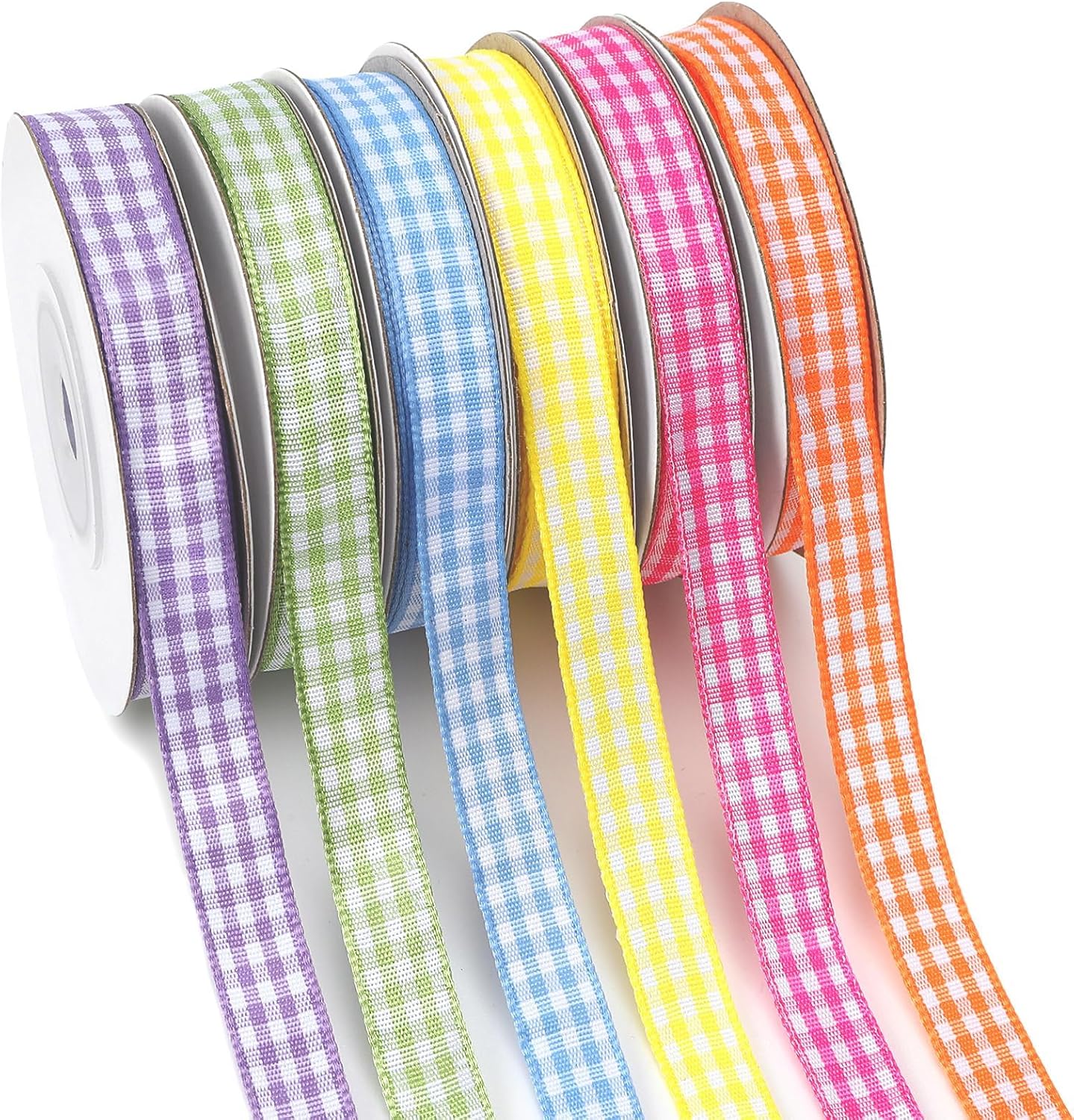 Gingham Ribbon 6 Rolls 60 Yards Spring Plaid Ribbon for Gift Crafts | 10mm Wide Gingham Grosgrain Ribbon for Easter Basket Wreaths Decor Holiday Wedding Baby Shower Birthday Party Supplies