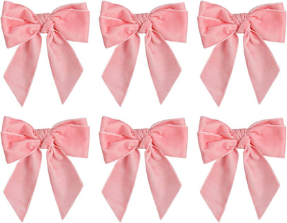 Chic Velvet Bow Napkin Rings Set of 12, Pink Butterfly Napkin Rings Holders for Spring Family Gathering Xmas Dinner Parties Holiday Home Table Setting(Pink Bow)