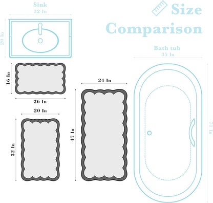 Luxury Microfiber Bathroom Rugs, White Bath Rug with Pink Scalloped Piping Cute Aesthetic Girly Bath Mat for Women's Bathroom, Tub, Floor Carpet, Sink, Shower, Anti Slip, Absorbent, 32x20