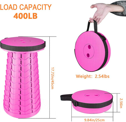 Upgraded Folding Stool Lightweight Yet More Sturdy with Load Capacity 400lbs Portable Collapsible Stool for Camping Fishing Hiking BBQ (Pink)