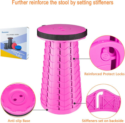 Upgraded Folding Stool Lightweight Yet More Sturdy with Load Capacity 400lbs Portable Collapsible Stool for Camping Fishing Hiking BBQ (Pink)
