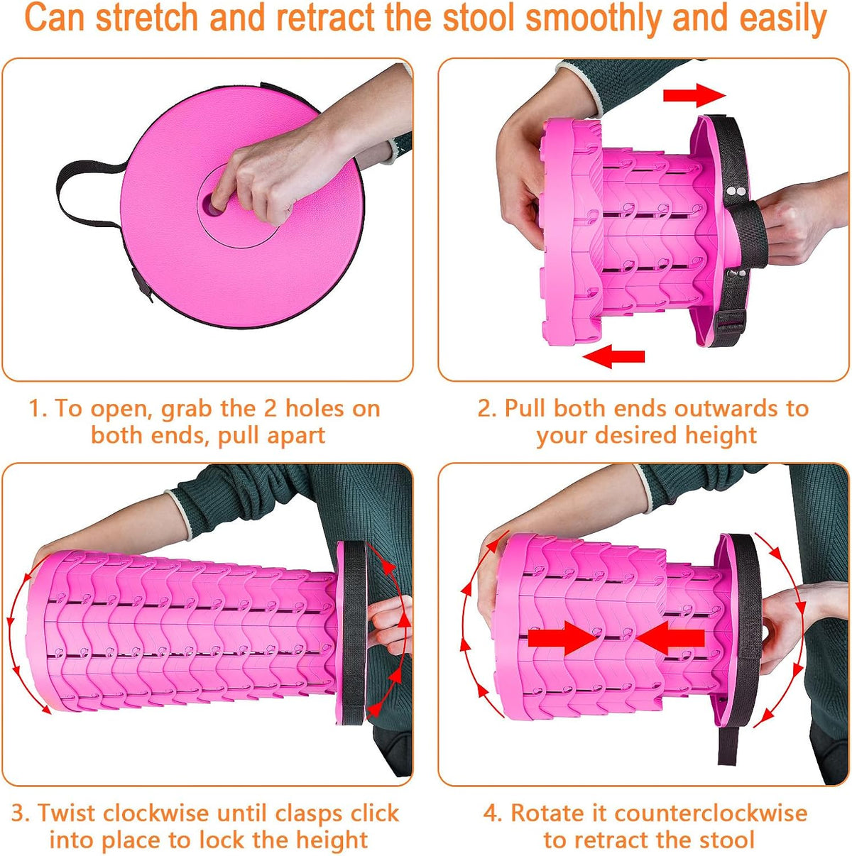 Upgraded Folding Stool Lightweight Yet More Sturdy with Load Capacity 400lbs Portable Collapsible Stool for Camping Fishing Hiking BBQ (Pink)