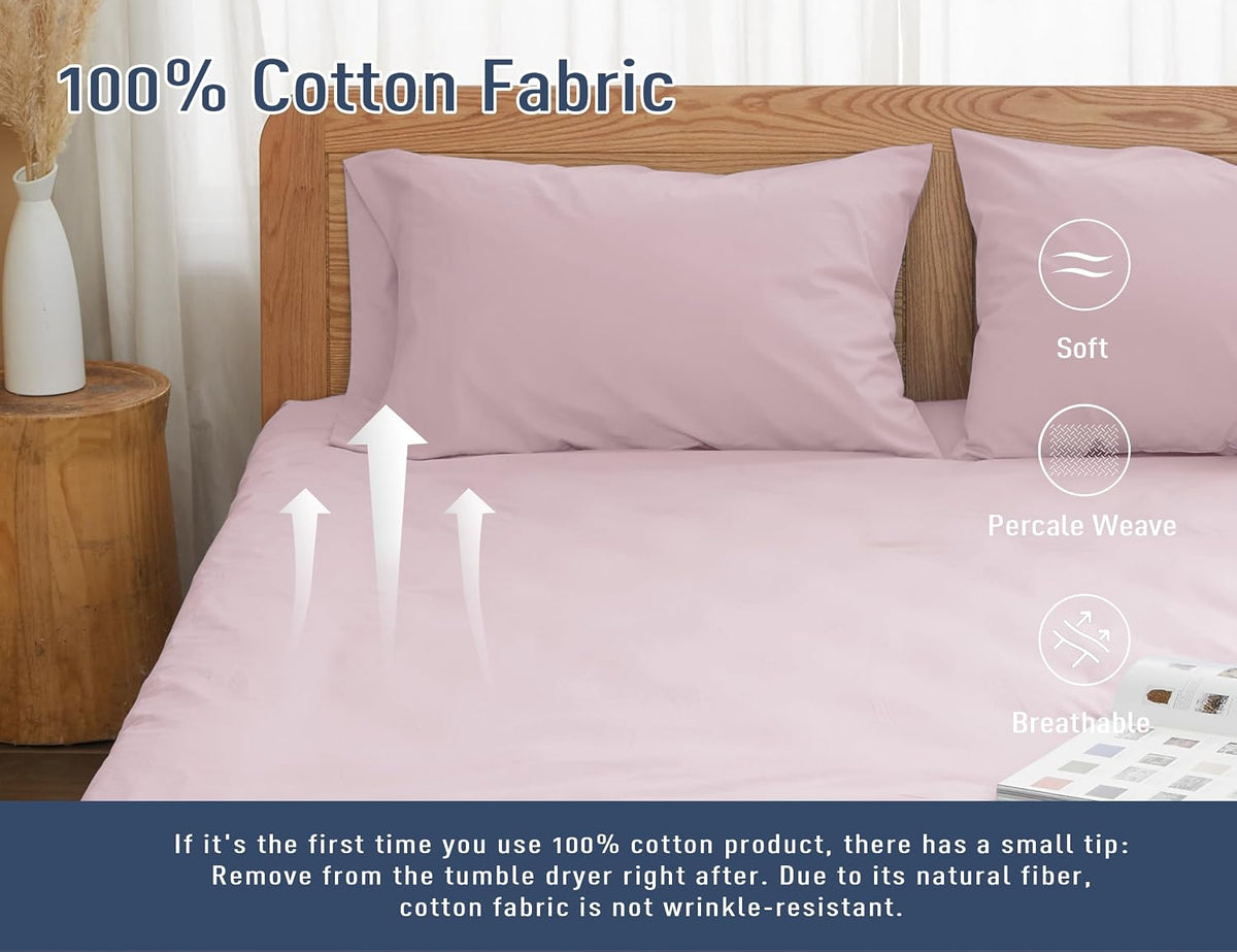 Pillow Cases Standard Queen Size Cotton Percale Set of 2, Light Pink