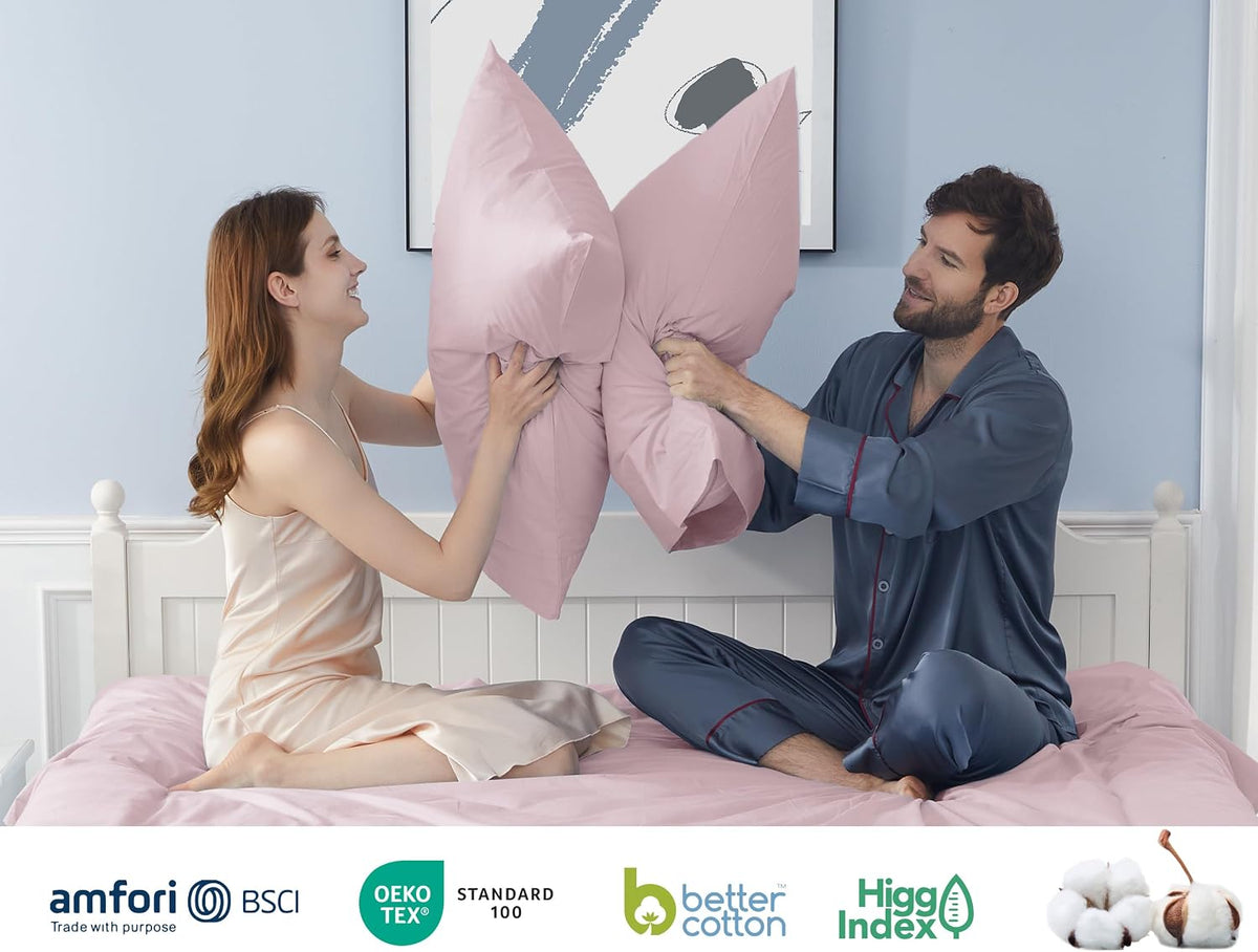 Pillow Cases Standard Queen Size Cotton Percale Set of 2, Light Pink