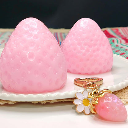 3PCS Strawberry Squishy Toy with Keychain, Soft Fruit Squeeze Stress Ball