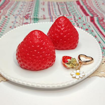 3PCS Strawberry Squishy Toy with Keychain, Soft Fruit Squeeze Stress Ball