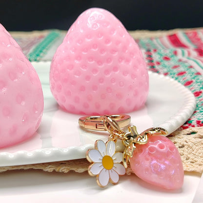 3PCS Strawberry Squishy Toy with Keychain, Soft Fruit Squeeze Stress Ball