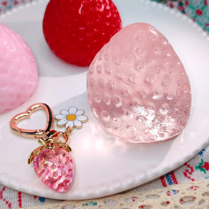 3PCS Strawberry Squishy Toy with Keychain, Soft Fruit Squeeze Stress Ball