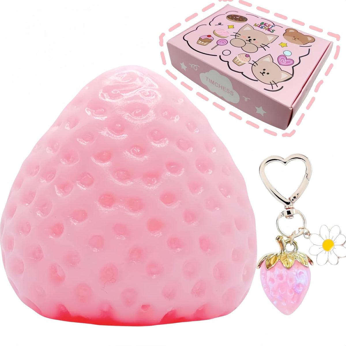 3PCS Strawberry Squishy Toy with Keychain, Soft Fruit Squeeze Stress Ball