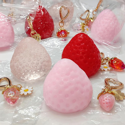 3PCS Strawberry Squishy Toy with Keychain, Soft Fruit Squeeze Stress Ball