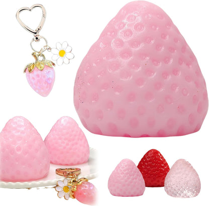 3PCS Strawberry Squishy Toy with Keychain, Soft Fruit Squeeze Stress Ball