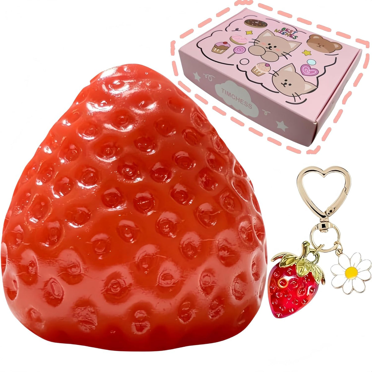 3PCS Strawberry Squishy Toy with Keychain, Soft Fruit Squeeze Stress Ball