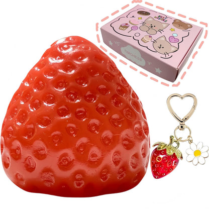 3PCS Strawberry Squishy Toy with Keychain, Soft Fruit Squeeze Stress Ball