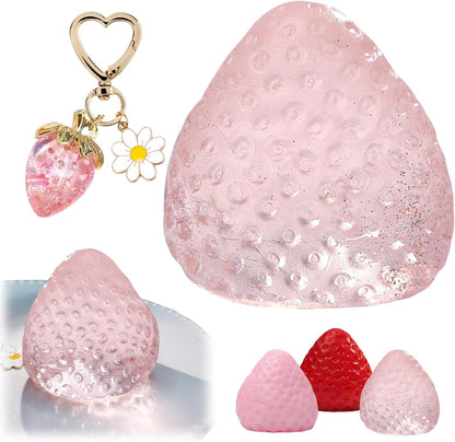 3PCS Strawberry Squishy Toy with Keychain, Soft Fruit Squeeze Stress Ball