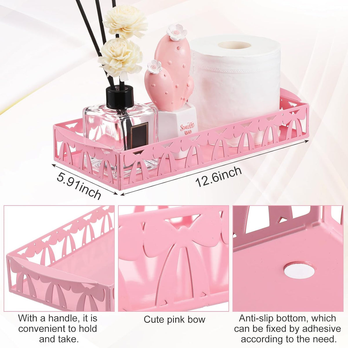 Pink Bow Toilet Paper Basket Toilet Tank Paper Holder with Handle