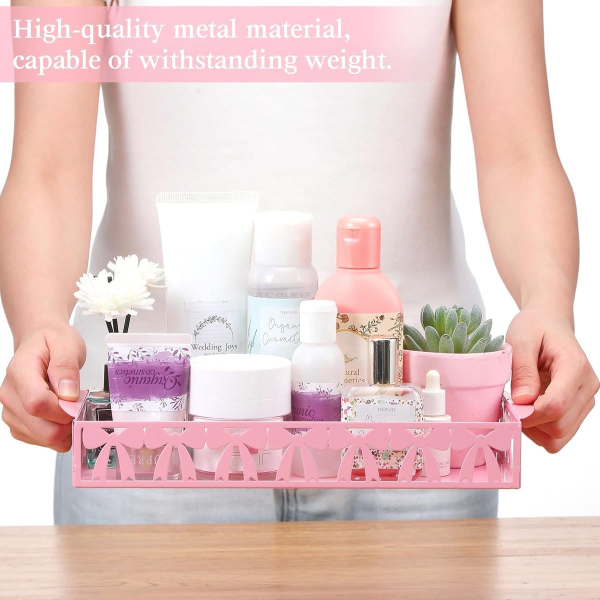 Pink Bow Toilet Paper Basket Toilet Tank Paper Holder with Handle