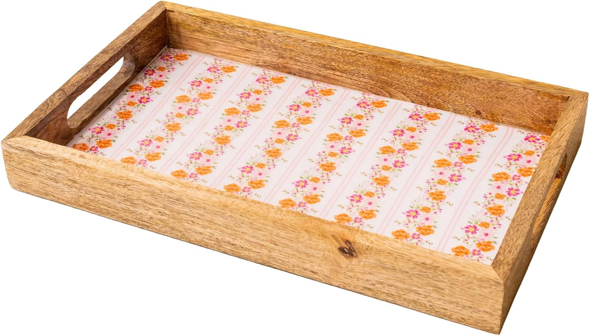Petal Parade Pink Rectangle Wood Enamel Tray