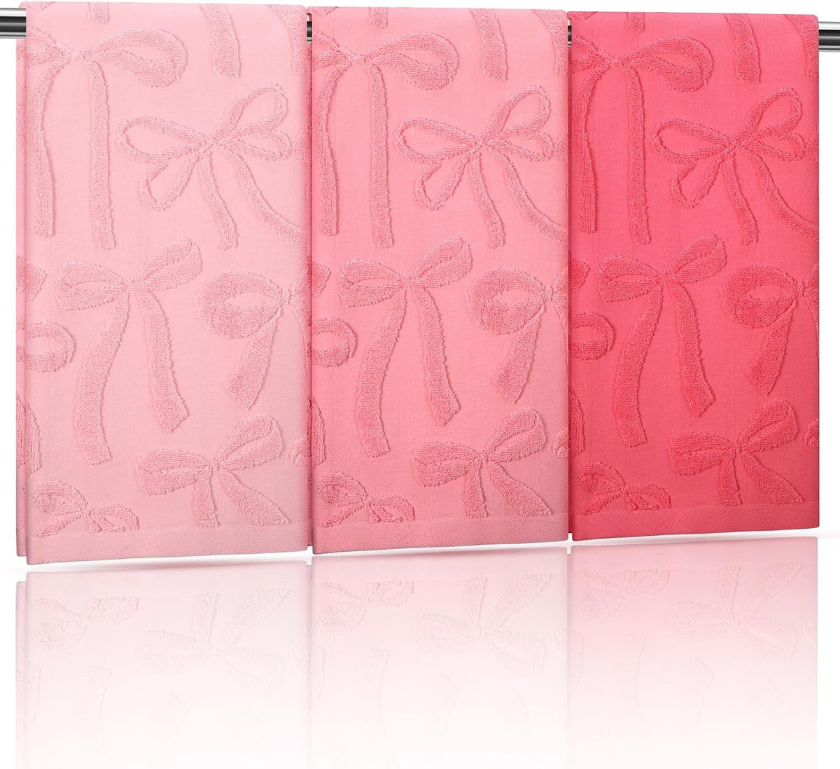 3 Pcs Pink Bow Hand Towels for Bathroom Pink Bow Bath Towels Set 100% Cotton Jacquard Absorbent Lightweight Soft Decorative Gift for Kitchen Bathroom Decor 13.8 x 29.5 Inch