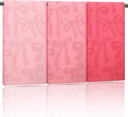 3 Pcs Pink Bow Hand Towels for Bathroom Pink Bow Bath Towels Set 100% Cotton Jacquard Absorbent Lightweight Soft Decorative Gift for Kitchen Bathroom Decor 13.8 x 29.5 Inch