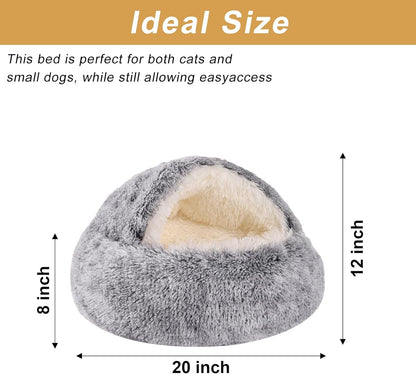 Hooded Dog Bed for Small Dogs, Nest Dog Beds, Washable Cute Cat Cave Bed, Cozy Nook Pet Bed for Dogs or Cats, Anti-Slip Puppy Bed Fits up to 22 lbs Pets(Grey, 20" x 20")