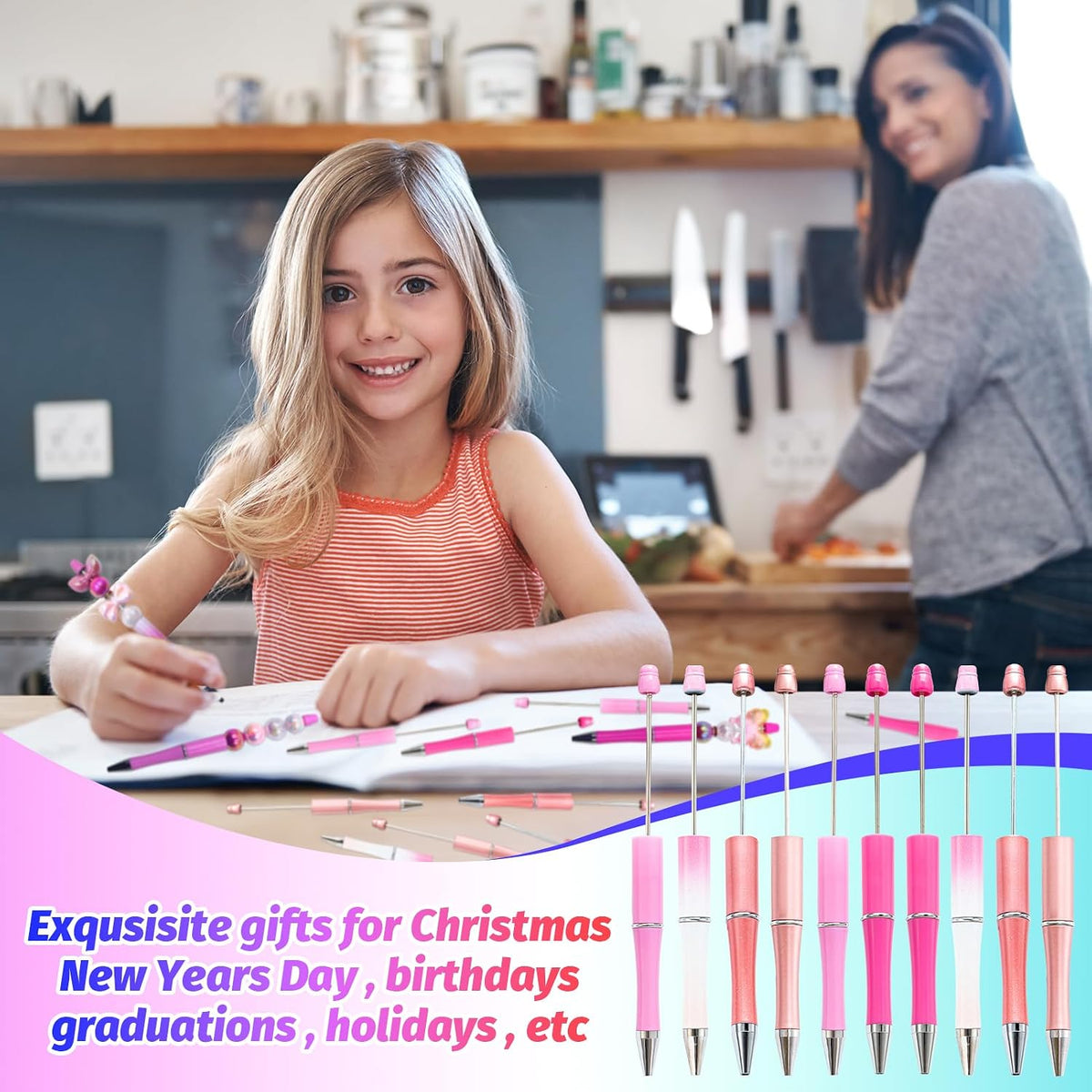 150 Pieces DIY Beadable Pen Kit – 50 Plastic Ballpoint Pens with Refills & Bags – School Supplies, Office Accessories & Decorative Items for Students & Teachers （Pink）