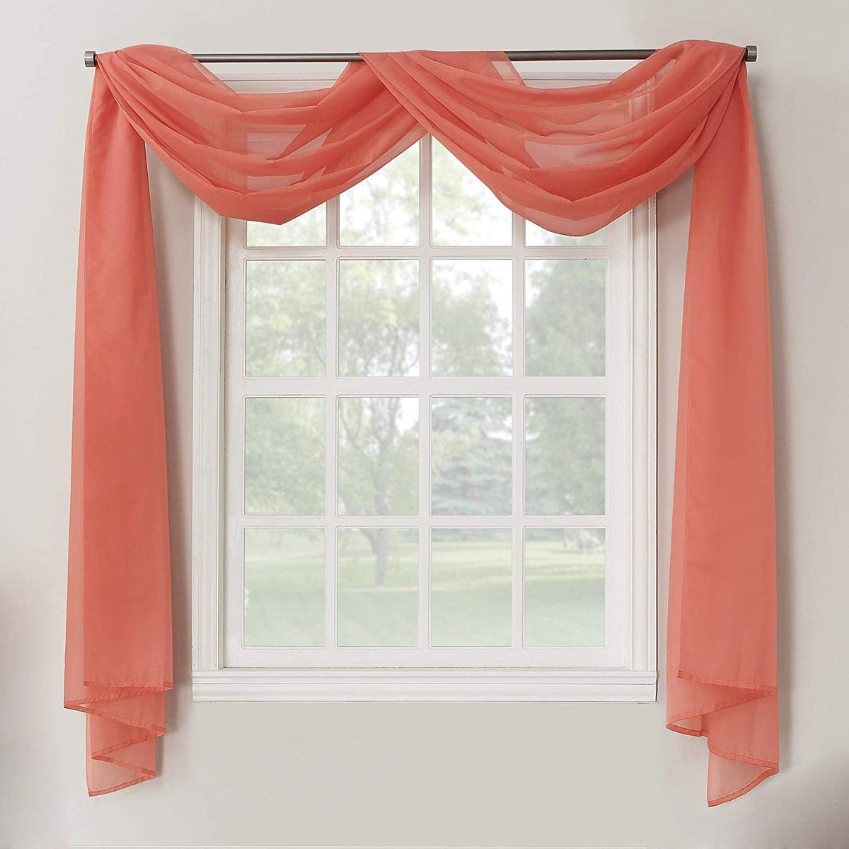1 Piece Sheer Voile Home Decor Fully Hemmed Scarf Valance Swag Topper (54" X 216", Salmon)